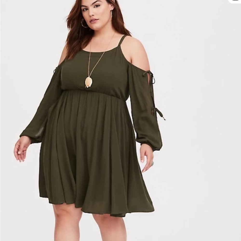 Torrid Olive Green Cold Shoulder Long Sleeve Dress